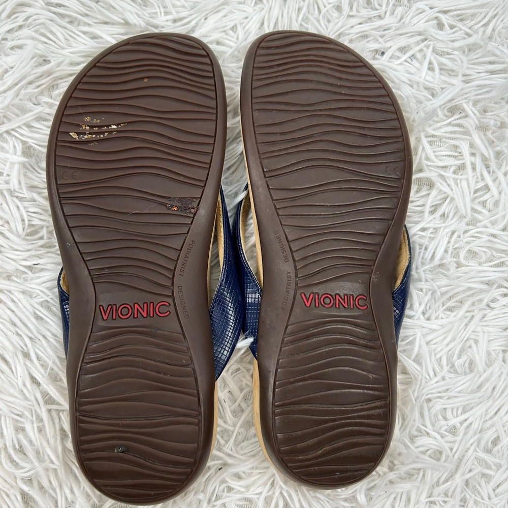 Vionic Bella Flip Flop Thong Sandals with Bow Women 10 Blue Tan Orthotic Comfort - Picture 8 of 11